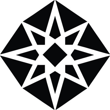 Geometric black and white starburst symbol with sharp angular lines vector illustration