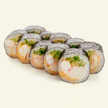 Japanese sushi maki rolls with shrimp and cucumber