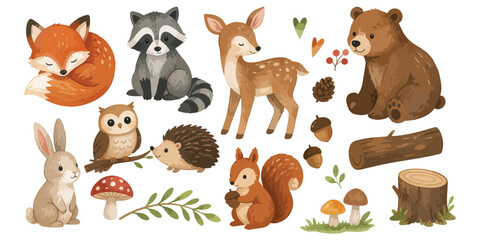 Watercolor Woodland Animals Clipart Collection: Forest Wildlife Set © dian's