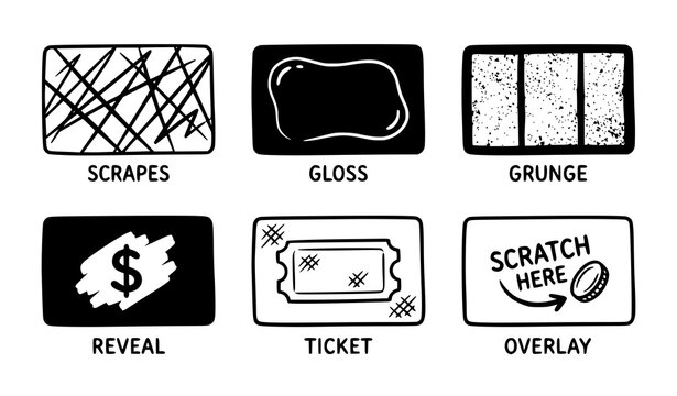 Six black and white texture overlays for graphic design and digital art