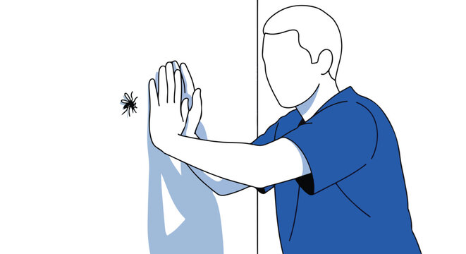 Person with hands poised to swat a mosquito on a wall, depicting pest control