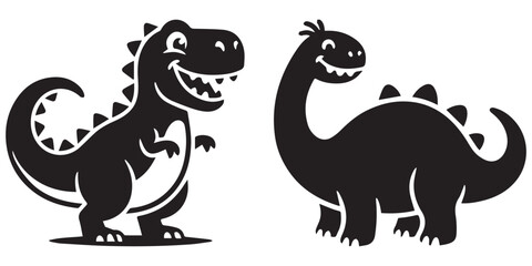 Funny dinosaur characters with plates and sharp teeth. © md