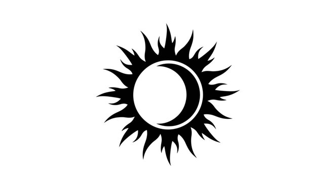 Solar Eclipse, Sun and Moon, Black Silhouette Icon, Vector Graphic