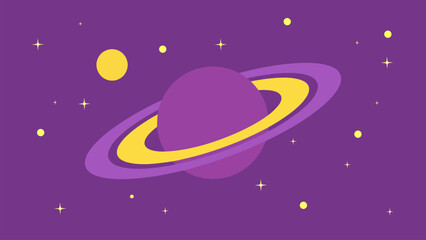 Colorful flat vector illustration of Saturn planet with stars and cosmic background. Great for astronomy education, children projects, science posters, and space themed graphics. © Tamar