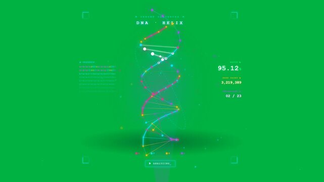 Futuristic genome sequencer analyzing dna strand on greenscreen background