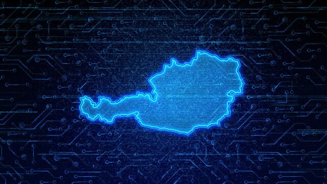 4K Resolution, Austria Country Digital Electric Futuristic Technology Map, Suitable for Tech events, Science, Politics, Elections, News and Sports Events