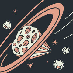 Abstract space illustration of asteroid with glowing rings sci fi asteroid astronomy © Md