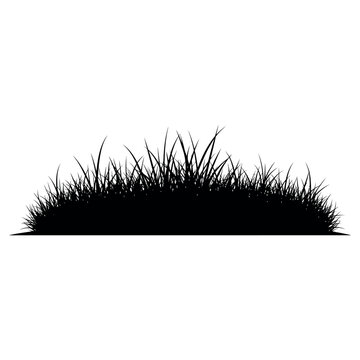 Detailed black silhouette of a wild meadow grass patch isolated on a simple white backdrop for creative graphic design projects requiring natural elements in this high quality artistic digital image.
