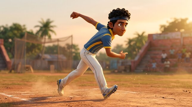 Animated boy running on a baseball field during a sunny day