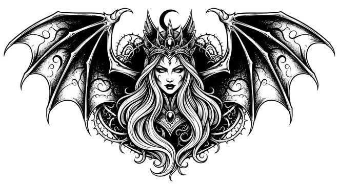 Woman with bat wings and horns.