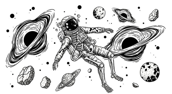 Astronaut Floating in Space Suit Alone.