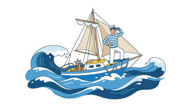 Sailor on a boat in stormy seas, looking ahead with hope.