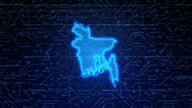 4K Resolution, Bangladesh Country Digital Electric Futuristic Technology Map, Suitable for Tech events, Science, Politics, Elections, News and Sports Events