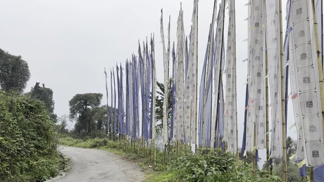 Spiritual Prayer Flags Flapping in the Wind in Pelling India 