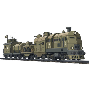 Armored Military Train with Tank and Gun Turrets