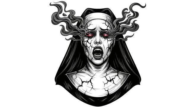Cracked face screaming in horror.