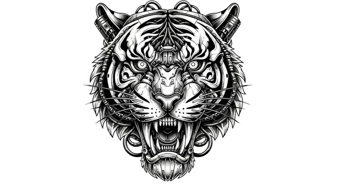 Detailed illustration of a tiger head.