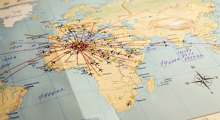Obraz premium Vintage world map with travel routes.