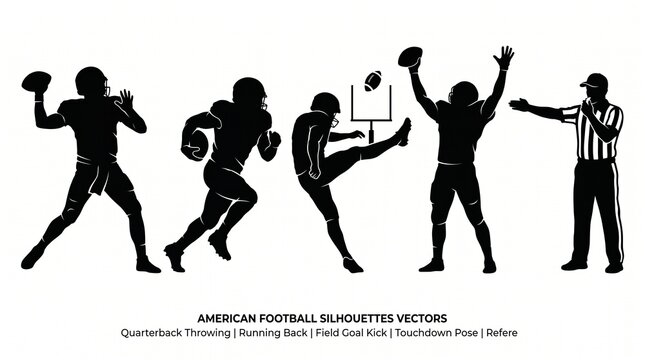 American football silhouette vector set with team sport goal post football