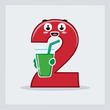 Cute Number 2 Character Drinking Green Juice