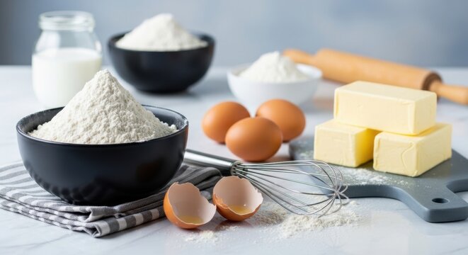 Baking Ingredients for Homemade Pastry Preparation.