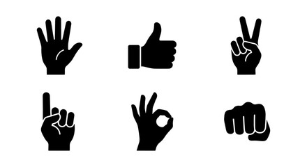 Fototapeta premium Hand Gestures Icons Set, Vector Symbols for Communication and Approval