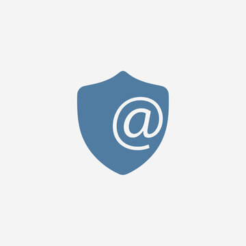 Blue shield with white at symbol.