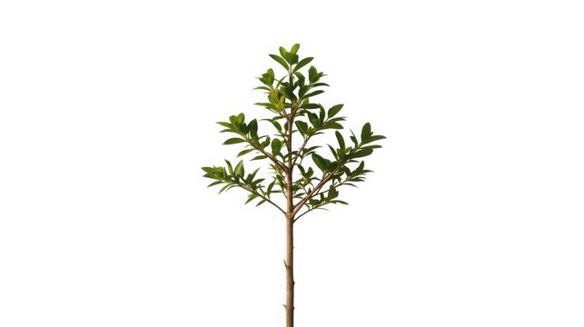 Young sapling tree with delicate green leaves isolated on white background