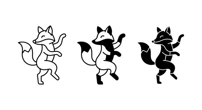 Dancing Fox Vector Icons: Playful Animal Graphics, Whimsical Forest Creatures, Cute Cartoon Fox