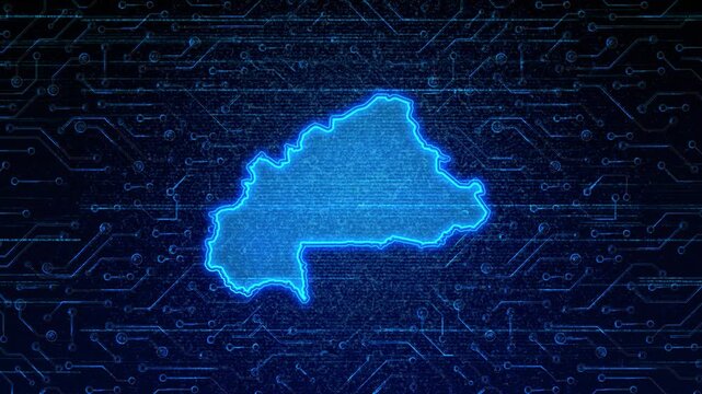 4K Resolution, Burkina Faso Country Digital Electric Futuristic Technology Map, Suitable for Tech events, Science, Politics, Elections, News and Sports Events