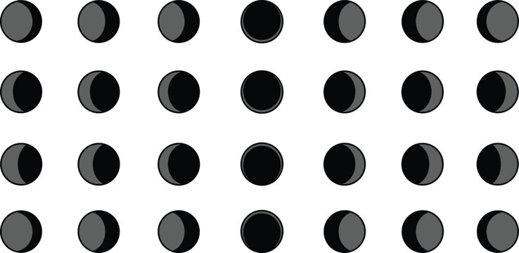 Moon phase set with shaded crescent and full circle