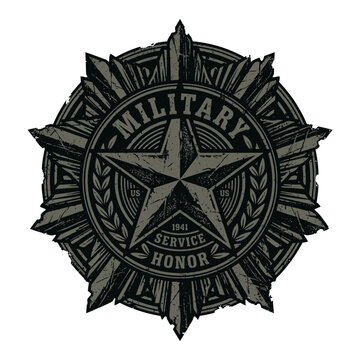 Distressed Military Service Honor Star Medal Emblem
