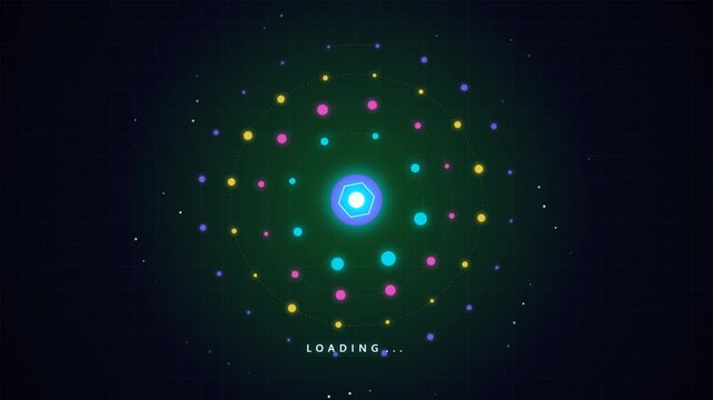 Futuristic neon glowing circle loading screen animation interface