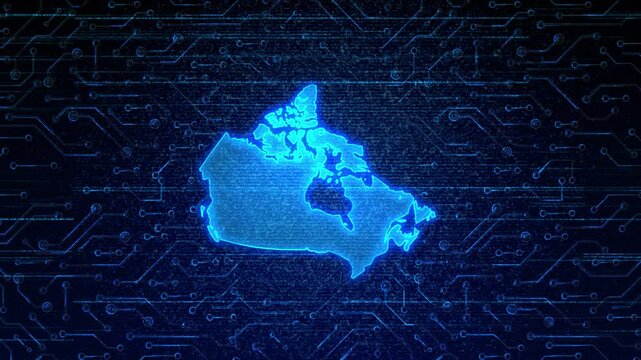 4K Resolution, Canada Country Digital Electric Futuristic Technology Map, Suitable for Tech events, Science, Politics, Elections, News and Sports Events