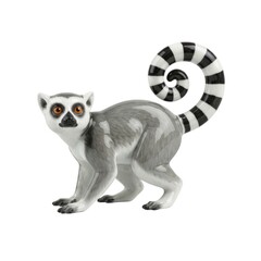 Fototapeta premium Porcelain ring tailed lemur figurine standing with striped tail representing exotic wild animal
