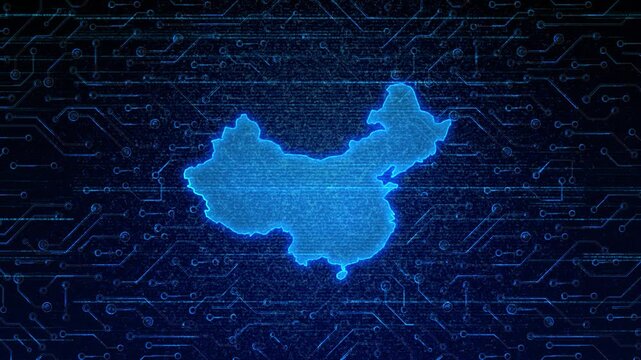 4K Resolution, China Country Digital Electric Futuristic Technology Map, Suitable for Tech events, Science, Politics, Elections, News and Sports Events