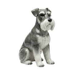 Naklejka premium Glossy porcelain Schnauzer dog figurine sitting with grey and white coat and beard