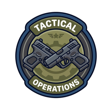 Tactical Operations Emblem with Crossed Pistols and Gears