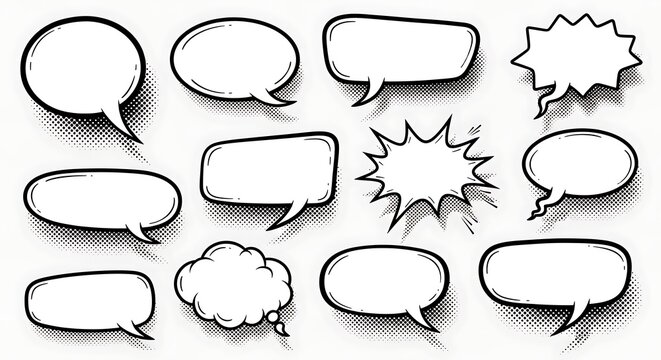 Collection of comic speech bubbles isolated.