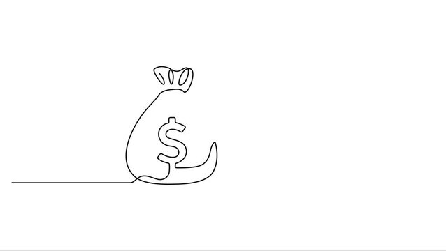 Animated self drawing of continuous line drawing Money bag icon, dollar sign, financial symbol, minimalist line art