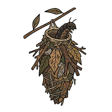 Caterpillar in a Leaf Cocoon Nest Hanging from a Branch