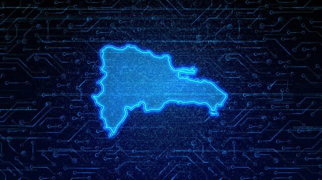 4K Resolution, Dominican Republic Country Digital Electric Futuristic Technology Map, Suitable for Tech events, Science, Politics, Elections, News and Sports Events