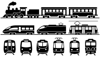 Train Silhouette Vector Set On White Background, Train, Vehicle, Transport, Vector © Nayan
