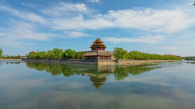 Forbidden City corner tower and moat in Beijing, China in Forbidden City, Beijing, China