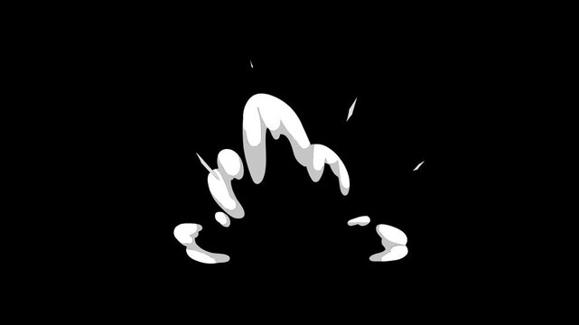 4K hand drawn cartoon smoke explosion FX with anime style spark light, 2D smoke element, flash smoke, shine blast, and energy shape cartoon FX designed on black screen background.
