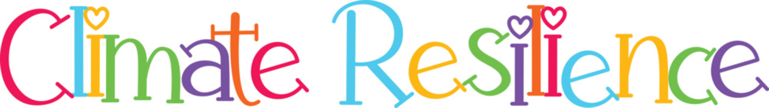 Climate resilience typography with hopeful colorful letters conveying environmental protection and sustainability in strong vibrant style over grey background.