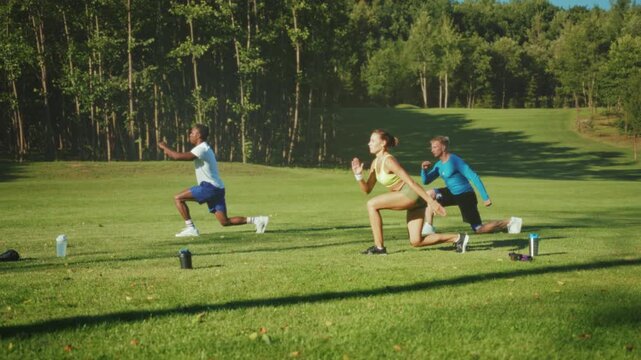 Vigorous highintensity exercise routine under sunset skies demonstrating athleticism and team spirit