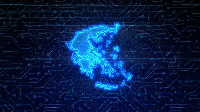 4K Resolution, Greece Country Digital Electric Futuristic Technology Map, Suitable for Tech events, Science, Politics, Elections, News and Sports Events