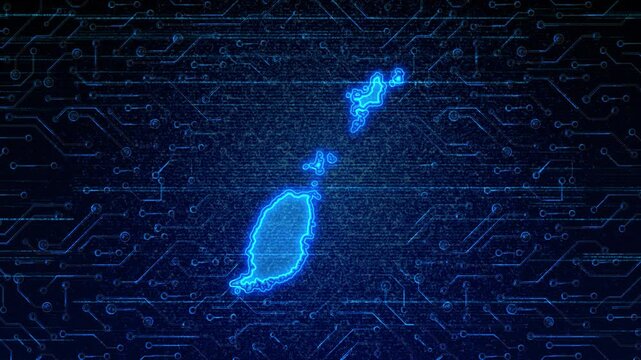 4K Resolution, Grenada Country Digital Electric Futuristic Technology Map, Suitable for Tech events, Science, Politics, Elections, News and Sports Events