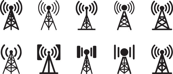 Fototapeta premium signal tower icon Set or logo isolated sign symbol vector illustration - Collection of high quality black style vector icons. logo Vector Black silhouettes